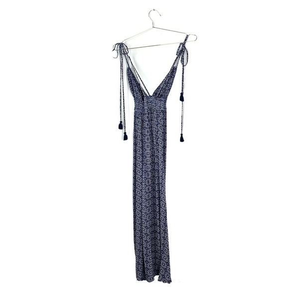 NWT Lulu’s Field Day Navy Blue Print Tie-Strap Maxi Dress Size S - Picture 5 of 5